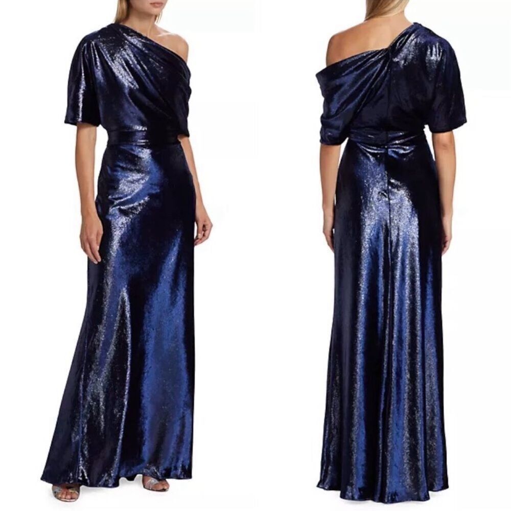Amsale Metallic Velvet Draped Gown Size 4 NWT